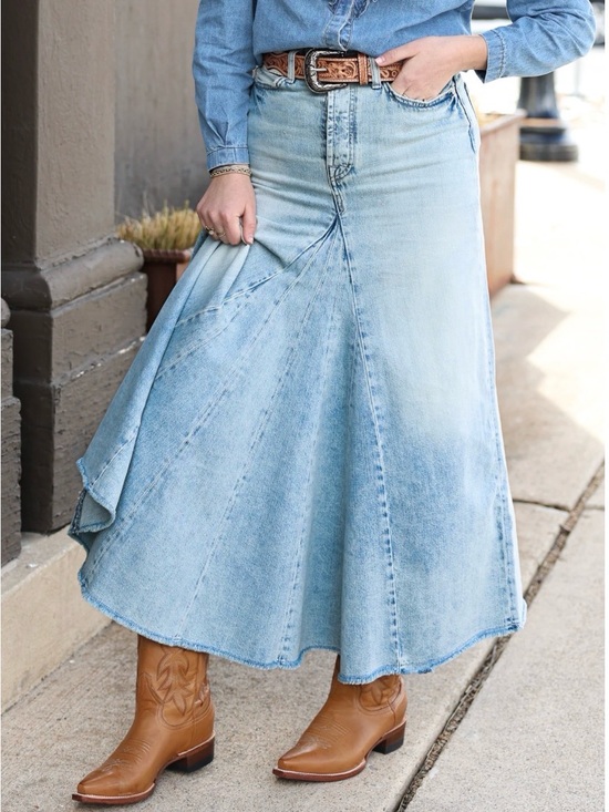 7 For All Mankind Dresses & Skirts - 7 For All Mankind Western Maxi Skirt Denim Flared Paneled Size 25 Light Blue